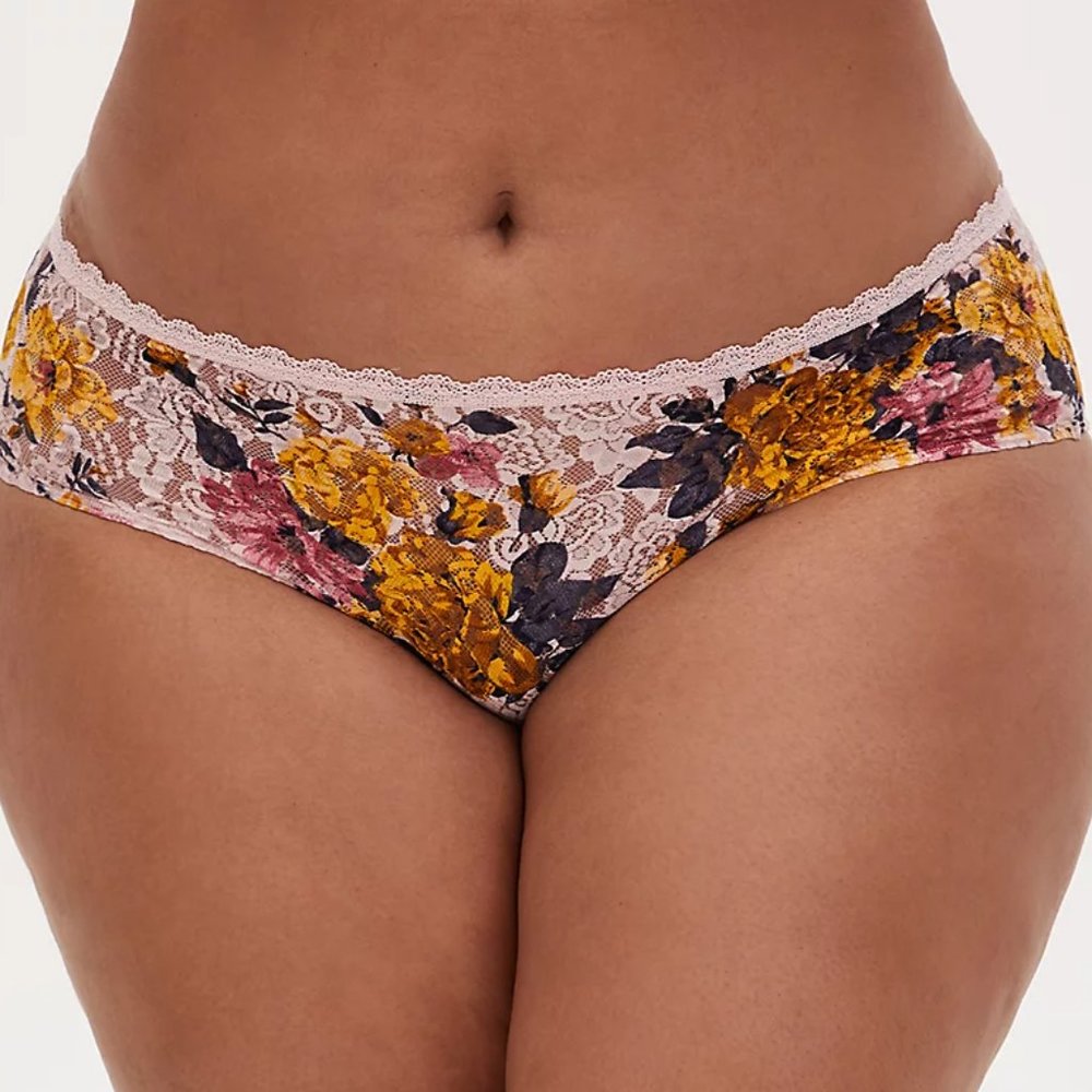 TORRID LIGHT FLORAL LACE CAGE BACK HIPSTER PANTY - Picture 2 of 8